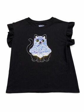 Cat & Jack Black Short Sleeve Tee with Sequin Cat Graphic